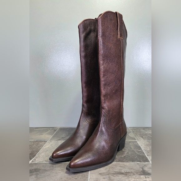 NEW ZARA TEXTURED LEATHER KNEE HIGH WESTERN BOOTS. - Picture 5 of 16